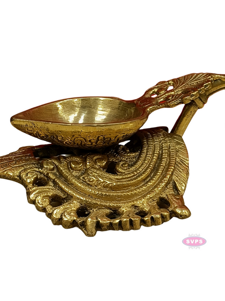 Brass Antique Lotus Diya With Floral Stand
