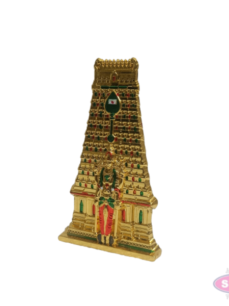 Golden Metal Thiruchendur Murugan with Gopuram Showpiece | Traditional Temple Design for Home, Pooja Room & Car Dashboard