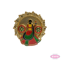 Decorative Meenakari Lady Kumkum Thali | Gold Finish Pooja Plate with Twin Kumkum Containers
