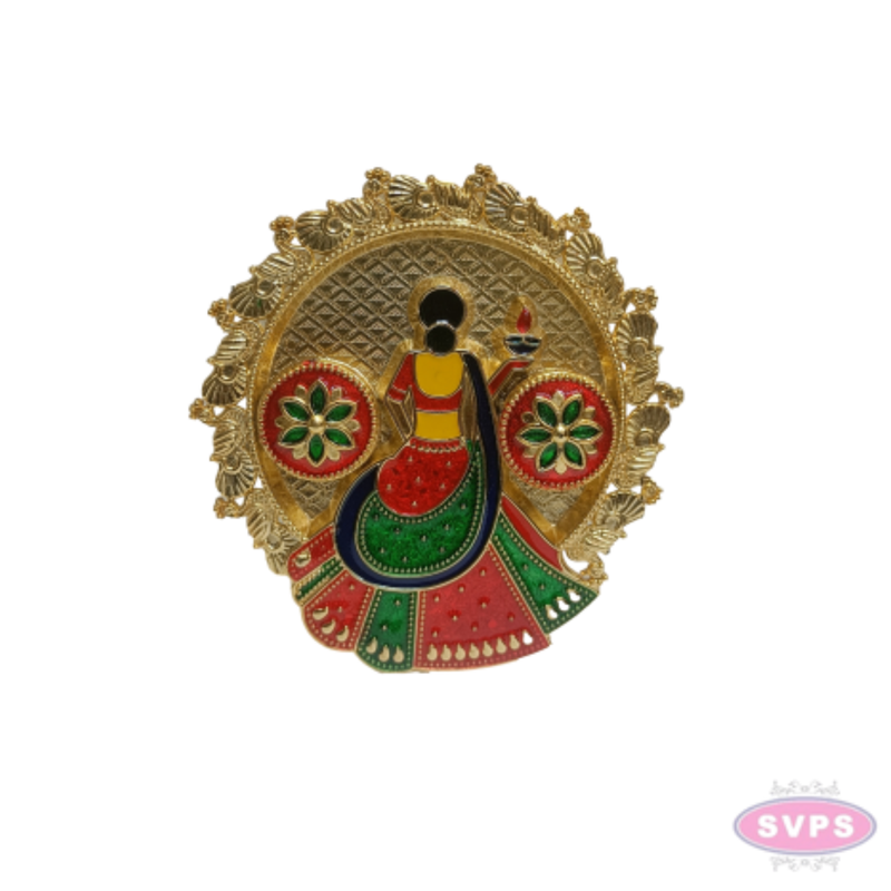 Decorative Meenakari Lady Kumkum Thali | Gold Finish Pooja Plate with Twin Kumkum Containers