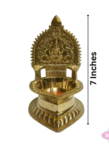 Brass Lakshmi Deepam / Vilakku – 7 Inch Traditional Goddess Lakshmi Oil Lamp for Pooja Room & Temple