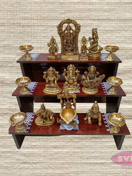 Portable Dismantle Wooden 3-Step Pooja Stand