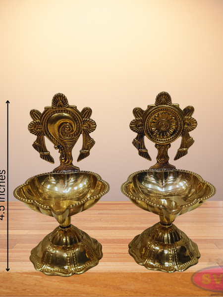 Brass Shankh Chakra Lamp For Pooja