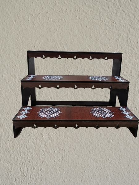 Acrylic 3-Step Display Stand with Traditional Kolam Design