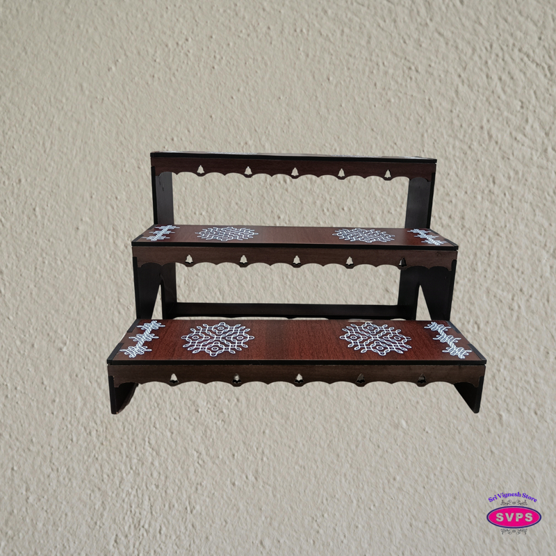 Acrylic 3-Step Display Stand with Traditional Kolam Design
