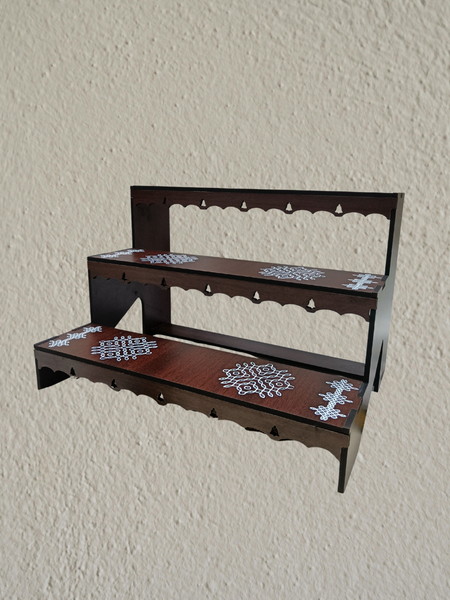 Acrylic 3-Step Display Stand with Traditional Kolam Design