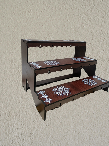 Acrylic 3-Step Display Stand with Traditional Kolam Design
