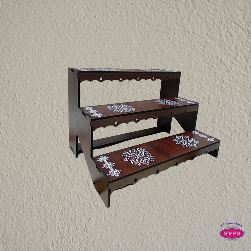 Acrylic 3-Step Display Stand with Traditional Kolam Design