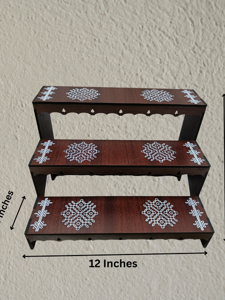 Acrylic 3-Step Display Stand with Traditional Kolam Design