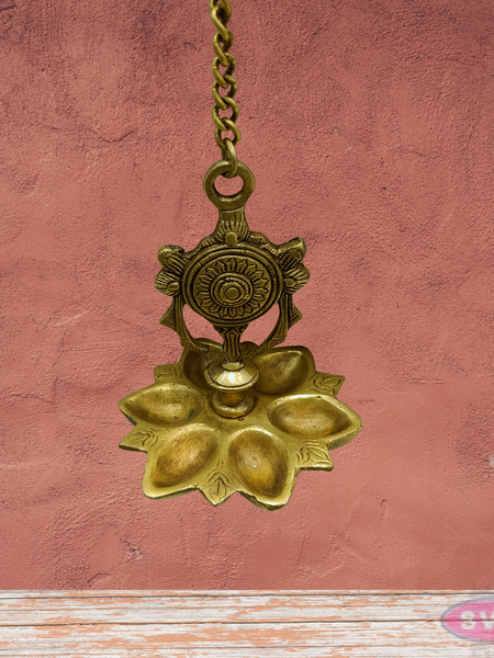 Brass Shanku Chakra 6 Wicks Hanging Lamp