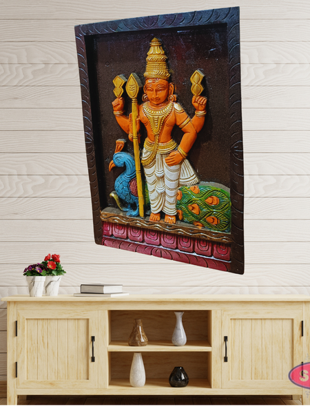 Wood Carving Murugar Wall Hanging Panel