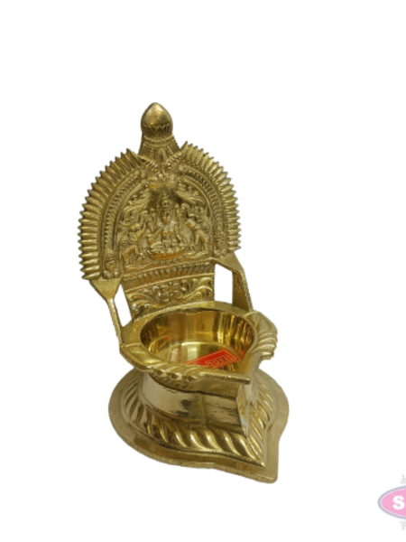 Brass Gaja Lakshmi Deepam / Vilakku – 5.5 Inch Traditional Goddess Lakshmi Oil Lamp