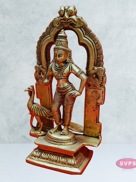 Brass Antique Mayil Murugan With Tiruvachi