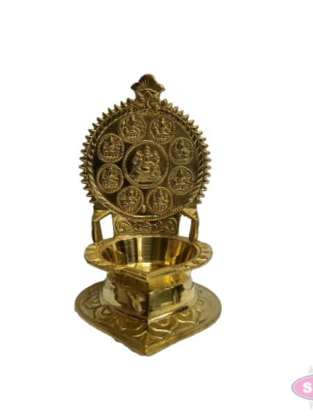 Antique Brass Ashtalakshmi Deepam – Decorative Lakshmi Oil Lamp for Pooja & Festive Décor