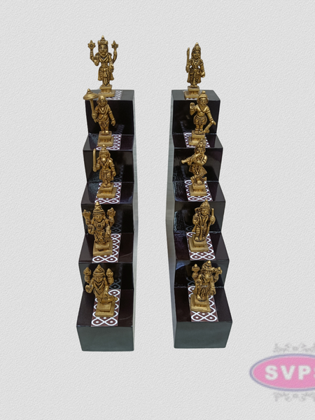 Premium Wooden Deep Stand – 5 Step Kolam Design Diya Stand for Pooja, Navaratri, Karthigai Deepam & Temple Decoration