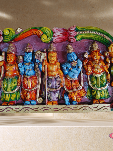 Wooden Carved Dasavatharam Multicolour Wall Hanging - 3 Feet