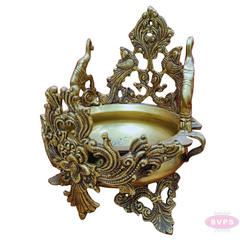 Antique Brass Peacock Design Urli Bowl – Ornate Floral Carving with Traditional Stand