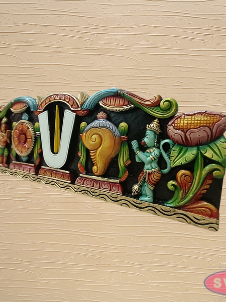 Wooden Carverd Vadakalai Tiruman With Garudan Hanuman Multicolour Wall Hanging
