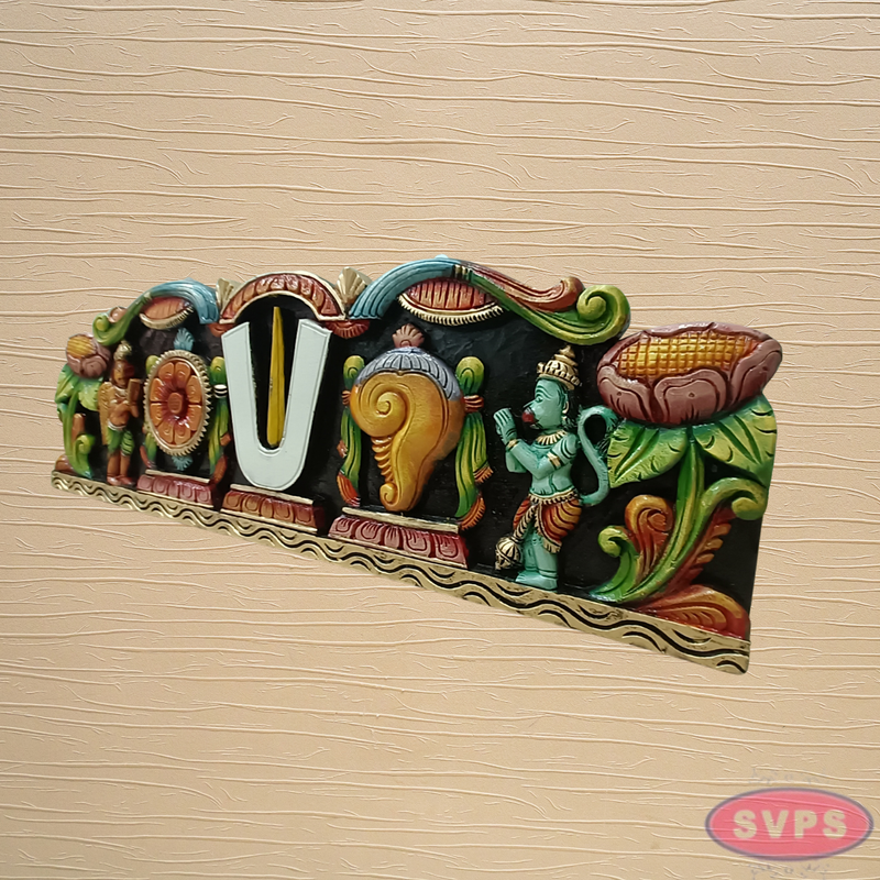 Wooden Carverd Vadakalai Tiruman With Garudan Hanuman Multicolour Wall Hanging