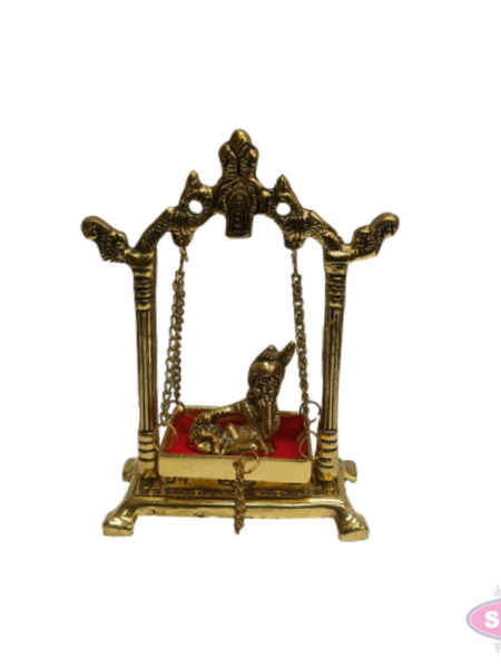 Gold Coated Metal Baby Krishna Jhula | Decorative Bal Gopal Swing for Home Temple