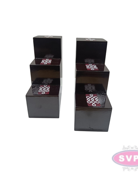 Wooden 3 Step And 3Lamp Stand With Brass Dasavatharam Idol Set And Brass Lamp