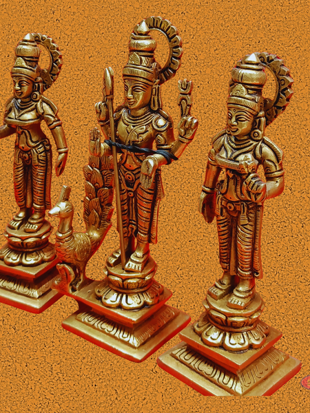 Brass Antique Murugan Valli Deivanai Set Idol
