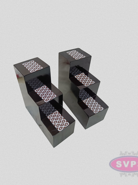 Premium Wooden Deep Stand | 3 Step Kolam Design Diya Display for Pooja