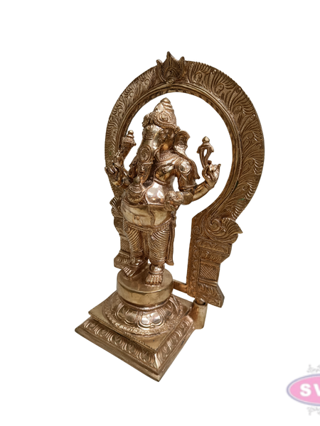 Antique Finish Brass Lord Ganesha Idol with Decorative Arch – 13 Inch