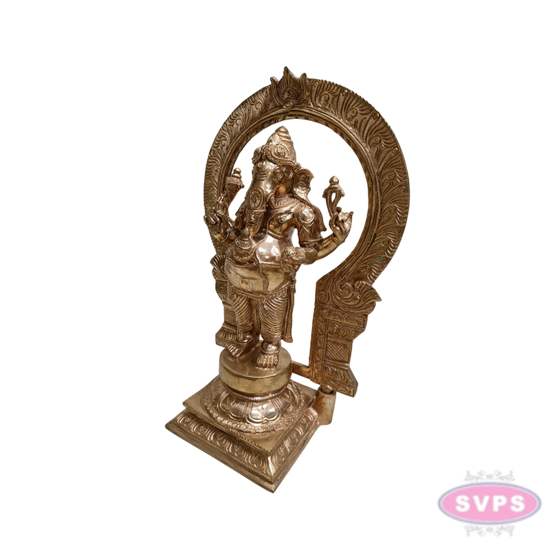 Antique Finish Brass Lord Ganesha Idol with Decorative Arch – 13 Inch
