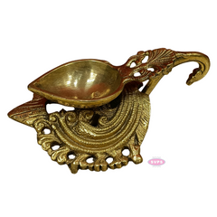 Brass Antique Lotus Diya With Floral Stand