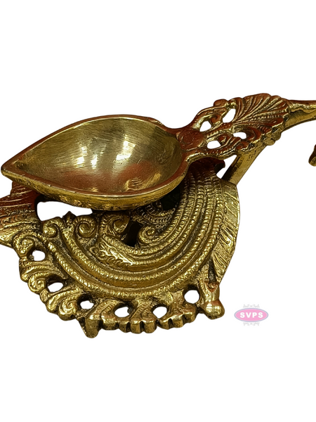 Brass Antique Lotus Diya With Floral Stand