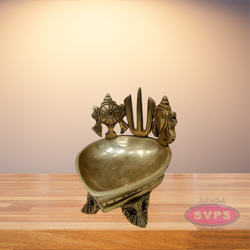Brass Tiruman Shankh Chakra Lamp For Pooja