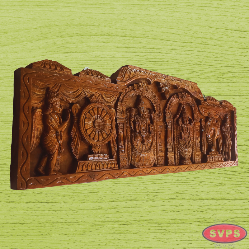 Wood Carved Tirupathi Perumal Thayar Wall Hanging