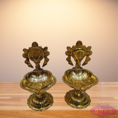 Brass Shankh Chakra Lamp For Pooja