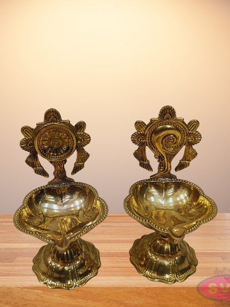 Brass Shankh Chakra Lamp For Pooja