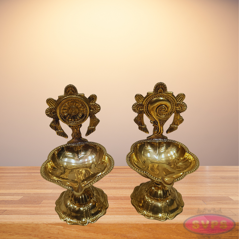 Brass Shankh Chakra Lamp For Pooja