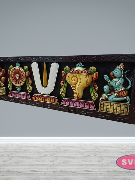 Wooden Carverd Ahobila Matam Vadakalai Tiruman Multicolour Wall Hanging