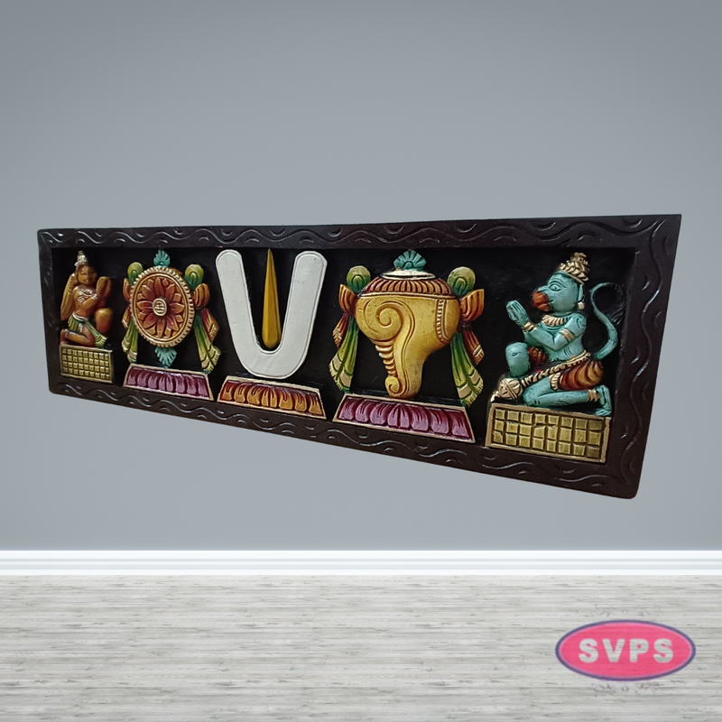 Wooden Carverd Ahobila Matam Vadakalai Tiruman Multicolour Wall Hanging