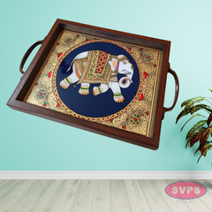 Multipurpose Tanjore Style Painting Elephant Tray