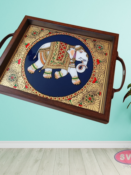 Multipurpose Tanjore Style Painting Elephant Tray