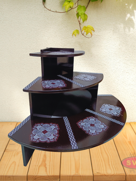 Superior Quality Wooden 3-Step Foldable Pooja & Decor Stand
