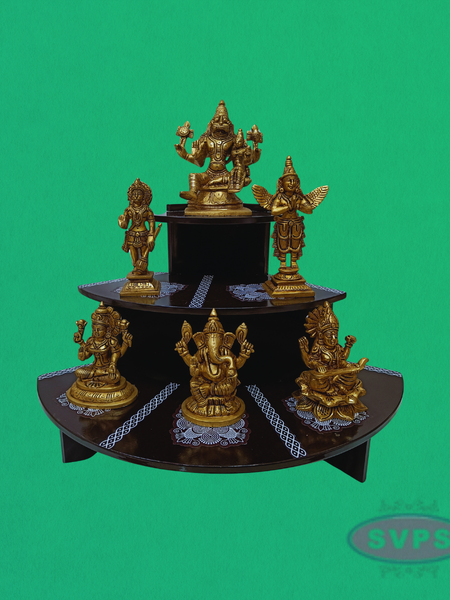 Superior Quality Wooden 3-Step Foldable Pooja & Decor Stand