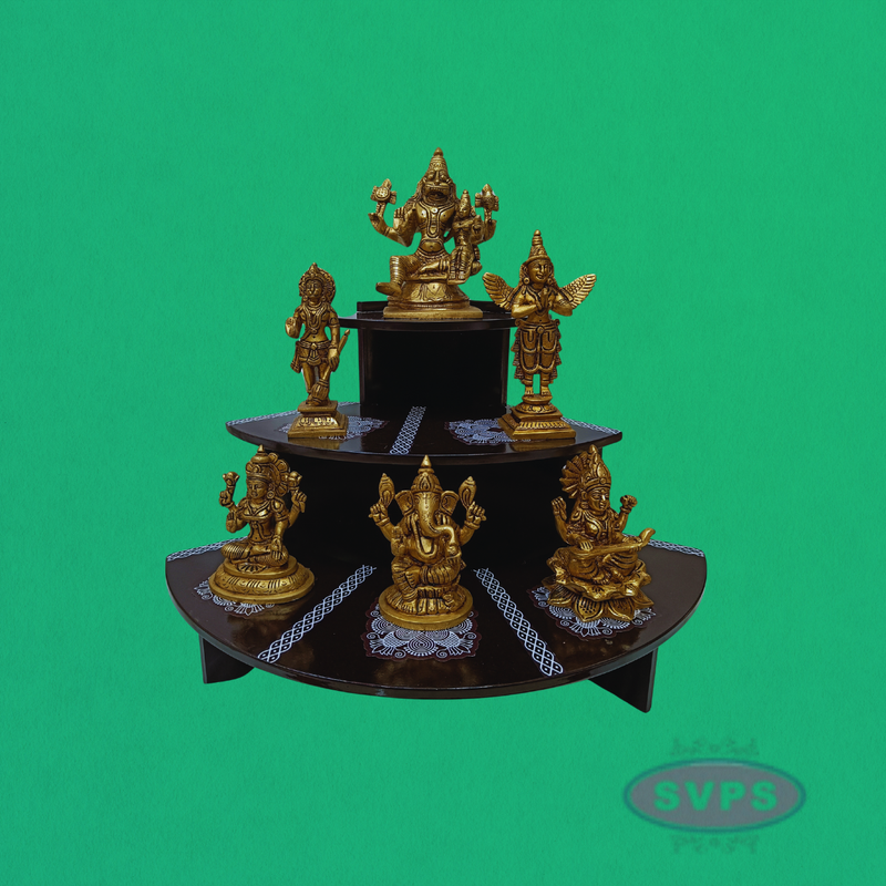 Superior Quality Wooden 3-Step Foldable Pooja & Decor Stand