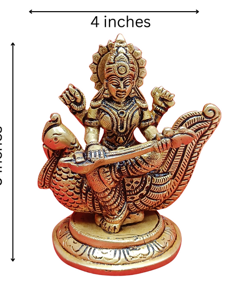 Antique Brass Veena Saraswathi Idol