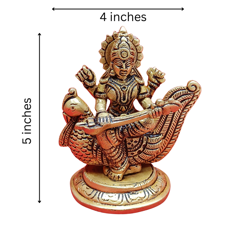 Antique Brass Veena Saraswathi Idol
