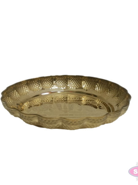 Brass Shanku Chakra Namam Puja Thali – 7 Inch Decorative Embossed Pooja Plate