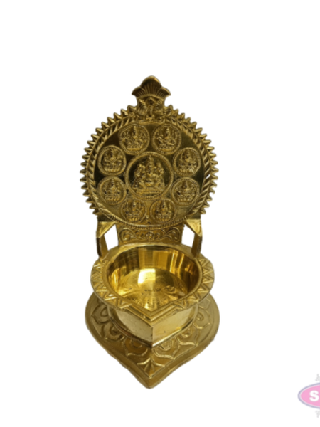 Antique Brass Ashtalakshmi Deepam – Decorative Lakshmi Oil Lamp for Pooja & Festive Décor