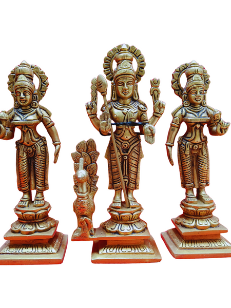 Brass Antique Murugan Valli Deivanai Set Idol