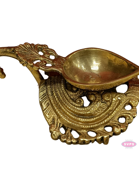 Brass Antique Lotus Diya With Floral Stand