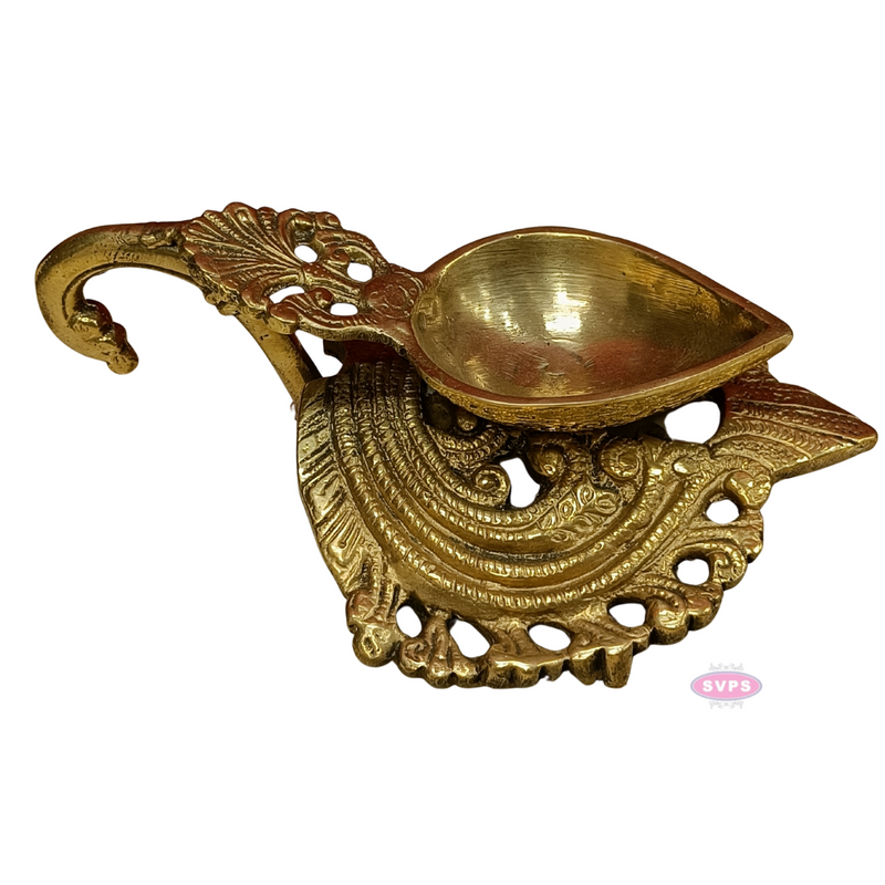 Brass Antique Lotus Diya With Floral Stand